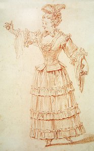 Tanečnice opery (červená křída na papíře) od Jean Antoine Watteau