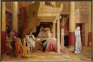 Antiochova nemoc neboli Antiochus a Stratonice Antiochus (324-261 př. n. l.) je nemocný láskou ke své nevlastní matce Stratonice. Malba na plátně od Raymonda Balze podle obrazu Jean Auguste Dominique Ingres (1780-1867) 1866 Rozm. 0,61x0,92 m Montpellier, m