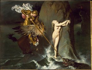 Angeliku osvobozuje Roger (Ruggero, Ruggiero) Jízda na hrochovi (z Zuřivého Orlanda od Ludovica Ariosta) - olej na plátně od Jean Auguste Dominique Ingres
