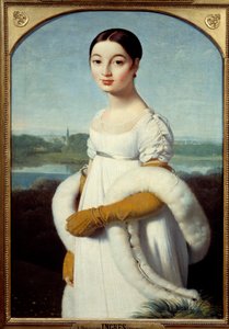Portrét slečny Caroline Riviere, mladá žena je oblečená podle módy Prvního císařství. Obraz Jean Auguste Dominique Ingres (1780-1867) 1805 Ne. 1x0,7 m - Portrét mademoiselle Caroline Riviere: Mladá žena je oblečena podle módy od Jean Auguste Dominique Ingres