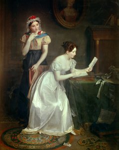 Odpověď na dopis Mladá žena spěchá odpovědět na dopis svého milence - Obraz Jean Augustin (Jean-Augustin) Franquelin (1798-1839) 19. století Slunce 0,46x0,38 m od Jean Augustin Franquelin