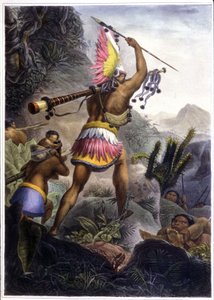 Coroado Indian dává signál k odchodu do důchodu, 1839 (barevné lito)