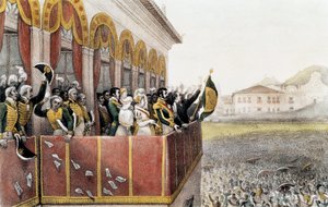 Aklamace brazilského císaře Pedra (Pierre) Ista v Rio de Janeiru, 7. dubna