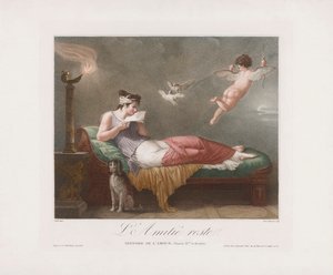 Cupid doručuje milostný dopis. 19. století (tisk) od Jean Baptiste (after) Mallet