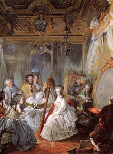 Francouzsky: Jean-Baptiste-André Gautier-Dagoty portraiturant la Reine dans sa chambre Marie Antoinetta hrající na harfu na francouzském dvoře