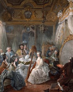 Marie Antoinetta hrající na harfu