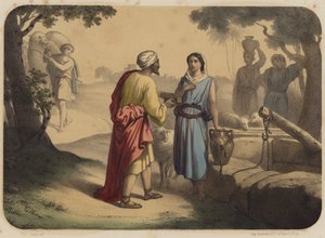 Eliezer a Rebecca od Jean Baptiste Auguste Leloir