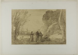 Rodina v Terracině od Jean Baptiste Camille Corot