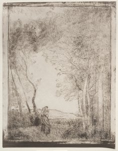 Mladá matka u vchodu do lesa od Jean Baptiste Camille Corot