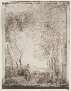 Mladá matka u vchodu do lesa, původní otisk 1856, vytištěno v roce 1921. od Jean Baptiste Camille Corot