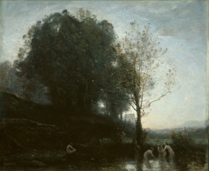 Koupání nymfy a dítě od Jean Baptiste Camille Corot