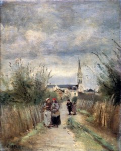 Zvonice v Argenteuil Road to the Church, 70. léta 19. století. od Jean Baptiste Camille Corot