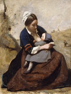 Breton kojí své dítě; Breton kojí své dítě, 1855-1860 od Jean Baptiste Camille Corot
