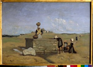 Bretonen an der Quelle, Dorf Batz. Gemälde von Camille Corot (1796-1875)