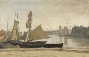 Dunkerque, Rybářské čluny přivázané k Wharf, c.1830 od Jean Baptiste Camille Corot