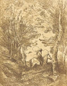 Jezdec v lese, velký talíř Le Grand Cavalier sous bois, c. 1854. od Jean Baptiste Camille Corot