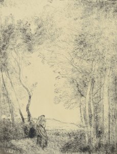 Mladá matka u vchodu do lesa od Jean Baptiste Camille Corot