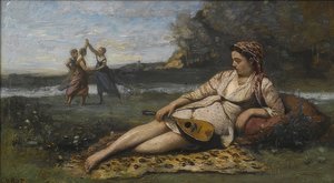 Mladé ženy ze Sparty (Jeunes filles de Sparte). Asi 1868-70 od Jean Baptiste Camille Corot