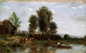 Krajina s řekou, 19. století od Jean Baptiste Camille Corot