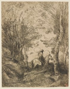Le grand cavalier sous bois (Velký jezdec v lese) od Jean Baptiste Camille Corot