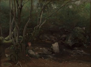 Lormes: Kozí dívka sedící u potoka v lese od Jean-Baptiste-Camille Corot