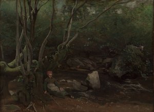 Lormes: Kozí dívka sedící u potoka v lese