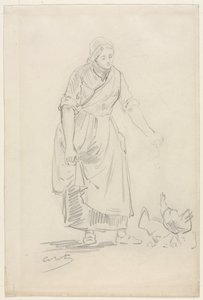 Rolnická dívka krmení kuřat, 1800s. od Jean Baptiste Camille Corot