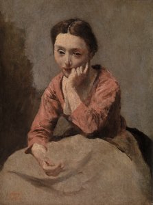 Zamyšlená mladá žena (Jeune femme pensive) od Jean-Baptiste-Camille Corot
