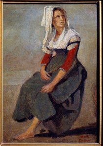 Portrét Italky Marie de Sorre, sedící s hlavou nahoře Malba na kartonu od Camille Corot od Jean Baptiste Camille Corot