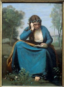 Čtenář korunovaný květinami aneb múza od Virgile Painting od Camille Corot (1796-1875) 1845 Rozm. 0,45x0,34 m od Jean Baptiste Camille Corot