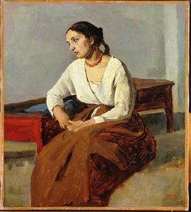 Sedící žena v hnědé sukni od Jean Baptiste Camille Corot