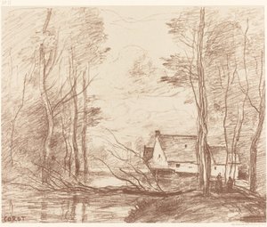The Mill of Cuincy, poblíž Douai (Le Moulin de Cuincy, pres Douai) od Jean Baptiste Camille Corot