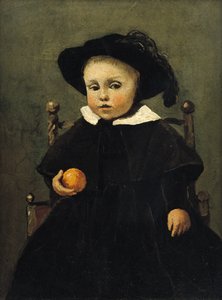 Der Maler Adolphe Desbrochers als Kind, hält eine Orange, 1845
