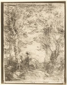Jezdec v lese, malý talíř od Jean Baptiste Camille Corot