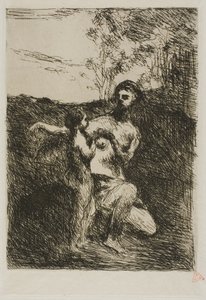 Venuše stříhající Amorkovi křídla, první deska od Jean Baptiste Camille Corot