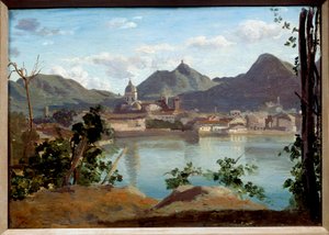 Blick auf den See und die Stadt Como. Gemälde von Camille Corot (1796-1875) 1834