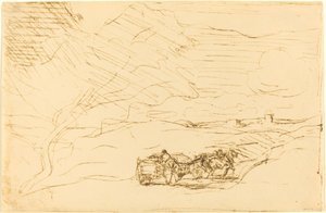 Wagen, der in die Stadt fährt von Jean Baptiste Camille Corot