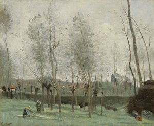 Wäscherinnen in einem Weidenhain von Jean Baptiste Camille Corot