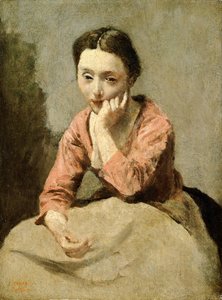 Žena v růžové halence (olej na plátně) od Jean Baptiste Camille Corot