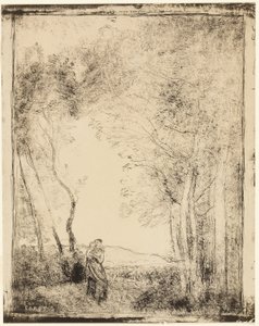 Mladá matka na okraji lesa od Jean Baptiste Camille Corot