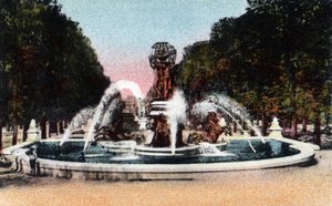 Paříž: pohled na fontánu čtyř částí světa (čtyři části světa), nebo fontánu observatoře nebo fontánu Carpeaux na náměstí Camille Jullian, Jardin du Luxembourg, postavenou v letech 1867 až 1874 architektem Gabrielem Davioudem ( 1824 od Jean-Baptiste Carpeaux
