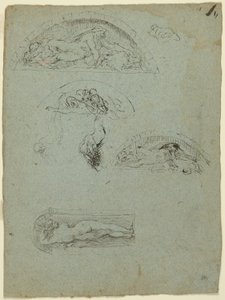 Stálá postava ve výklenku a studie pro skupinu Ugolino (recto); Prelát v červeném rouchu v davu (verze) od Jean-Baptiste Carpeaux