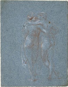 Dvě stojící postavy, objímající se (recto); Muž s kosou a náčrtky budov (verze) od Jean-Baptiste Carpeaux