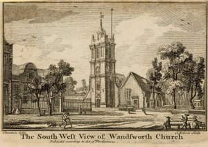 Jihozápadní pohled na Wandsworth Church od Jean Baptiste Claude Chatelain