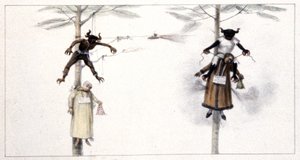Brazílie: Panenka na podobizě Judáš a ďábel spálená ve Svaté sobotu 1839 (gravírování) od Jean Baptiste Debret