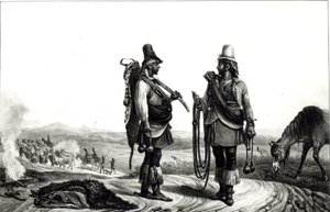 Indiáni Charrua z „Voyage Pittoresque et Historique au Bresil“, vyryto C. Mottem od Jean Baptiste Debret
