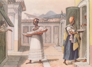 Cestující prodavačky v Rio de Janeiru v roce 1827, z „Voyage Pittoresque et Historique au Bresil“, 1839