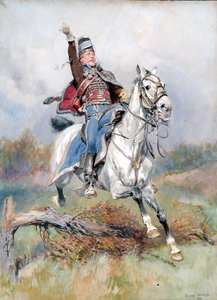 Francouzský kavalerista na koni, 1900 (kvaš a čb na papíře) od Jean Baptiste Edouard Detaille
