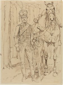 Francouzský husar vedoucí koně od Jean Baptiste Edouard Detaille