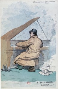 Francie, Paříž, kolorovaná rytina francouzského skladatele Emmanuela Chabriera od Jean Baptiste Edouard Detaille